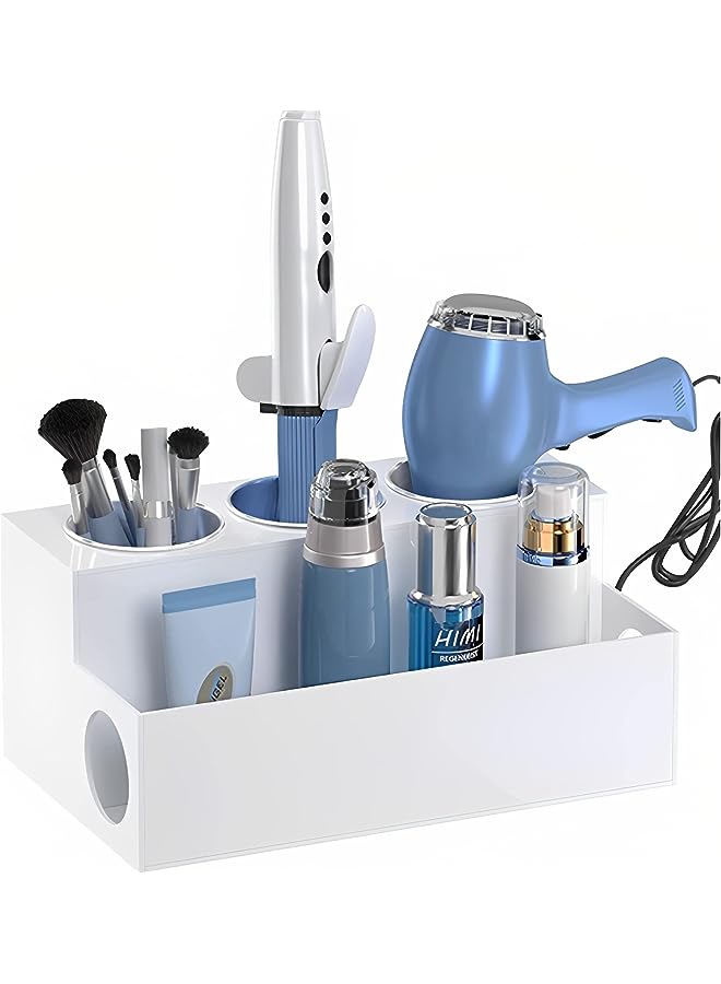 Hair Tools Organizer,Bathroom Countertop Organizer for Blow Dryer /Styling Tools/Flat Irons/Curling Irons/Makeup,Acrylic Hot Tools Organizer and Bathroom Accessories Storage (White)