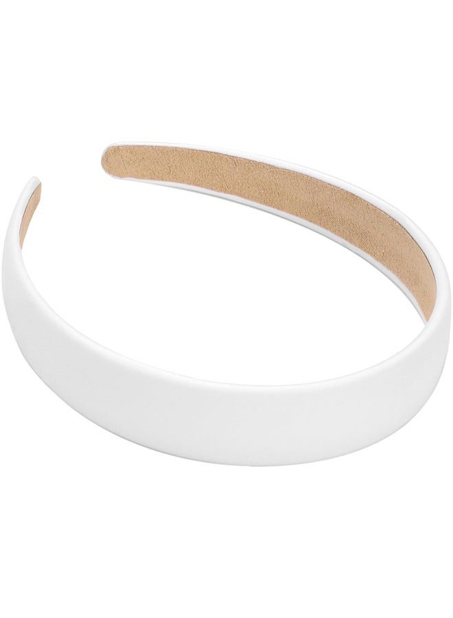 1 Inch PU Leather Headband, Wide Padded Hairband Fashion Hair Bands Cute Womens Headbands Holiday DIY Hair Accessories (White)