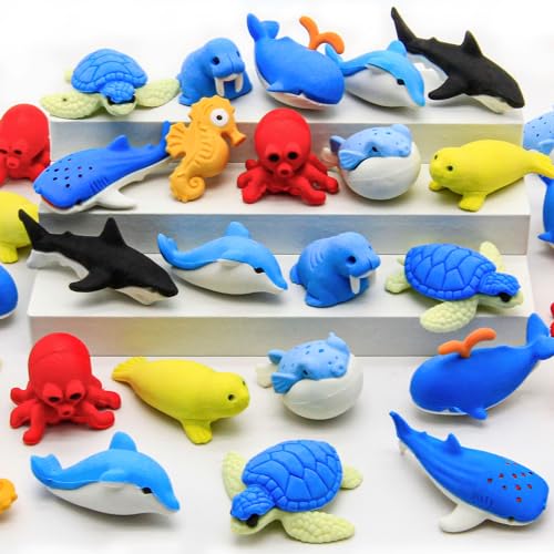 40 pcs Sea Animal Erasers for Kids Desk Pet 3D Take Apart Animal Pencil Erasers for Kids Classroom Prizes Class Treasure BoxGame RewardsParty Favors