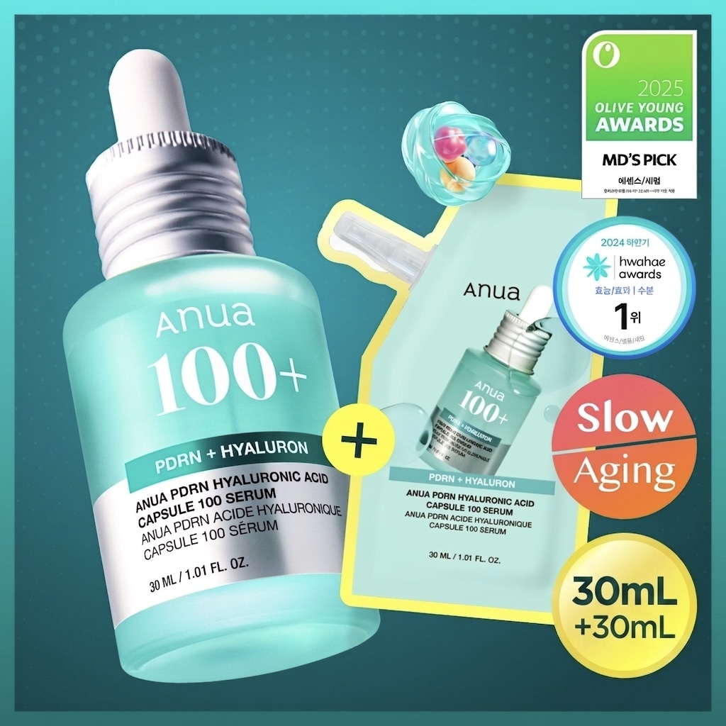 مجموعة سيروم Anua PDRN Hyaluronic Capsule 100 بحجم 30 مل مع عبوة إعادة تعبئة