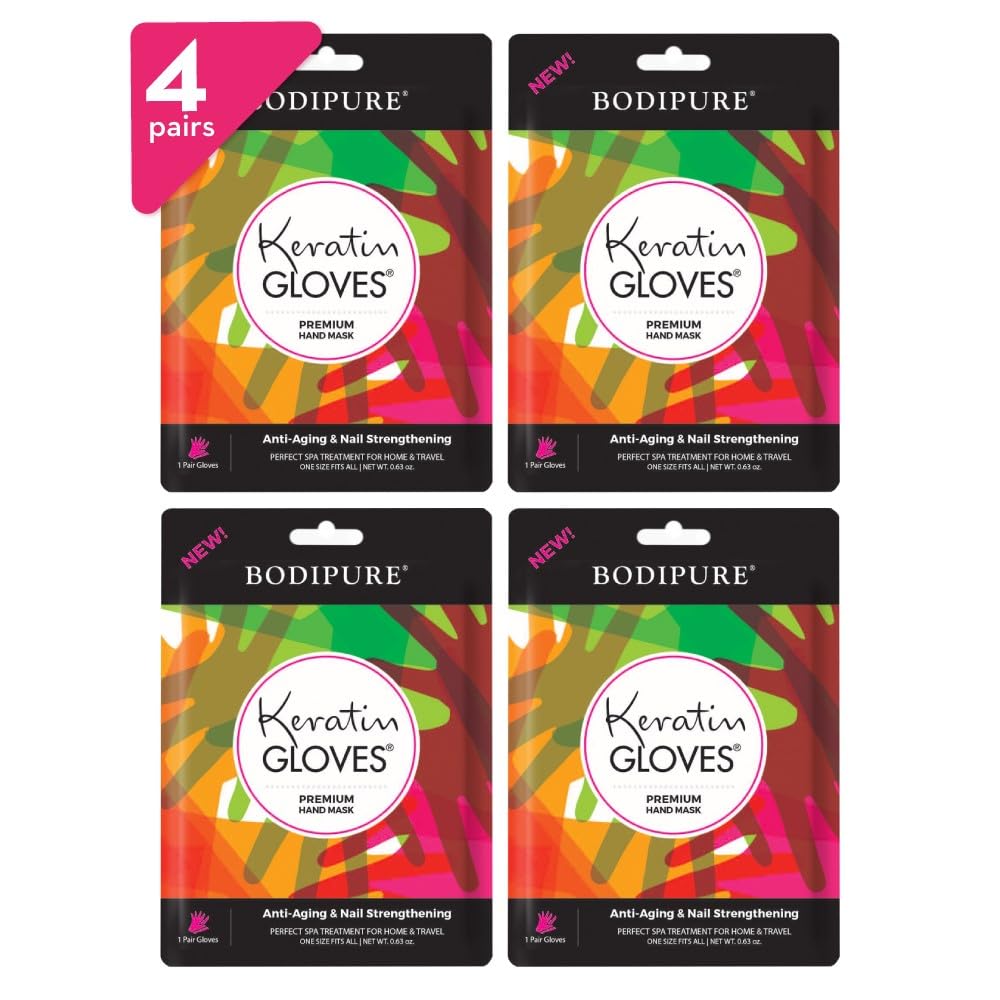 Bodipure Premium Hand Mask Keratin Gloves Moisturizing Gloves for Dry Hands NailStrengthening Cuticle Softening Spa Experience at Home Chemical Free for All Skin Types 4 Pairs