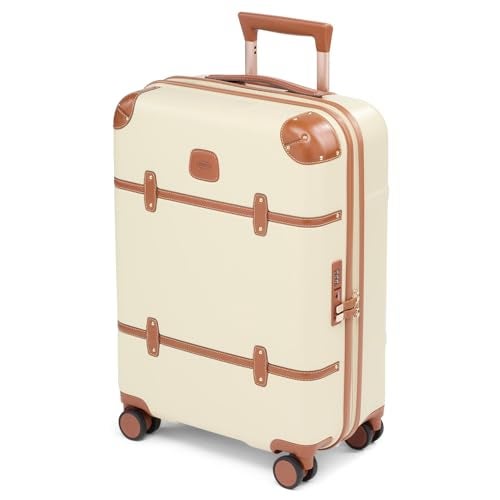 Bric's Bellagio 3.0 Spinner Trunk - Luxury Hardshell Luggage with Large Wheels, Telescopic Handle, Leather Detailing - Expandable Rolling Suitcase - 21" Carry On - Cream