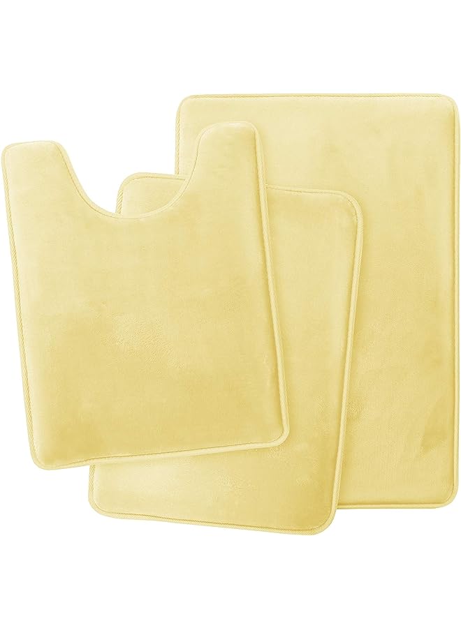 Clark Bathroom Rugs Sets 3 Piece, Velvet Memory Foam Bath Mat - Non-Slip, Machine Washable Bath Rugs - Dries Quickly, Ultra Soft Bath Mats for Bathroom, Yellow Bathroom Rug Set