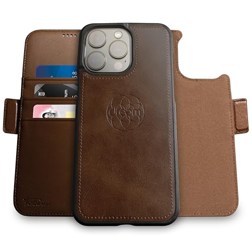 Dreem Wallet Case for iPhone 14 Pro Max 2 Way Phone Stand Magnetic Detachable Vegan Leather Flip Cover RFID Blocking Card Holder MagSafeFit Gift Box Fibonacci Chocolate