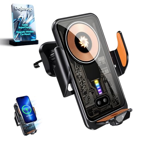 Fast Wireless Car Charger Wireless Charging Phone Mount for Car Magnetic Navigation Car Phone Holder Automatic Smart Sensor Clamping Rotating with Charger Station Fast Wireless Cha