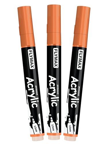 FLYMAX Orange Marker Paint Pens Permanent Marker Pens Orange Acrylic Paint WaterBased 25mm Medium Tip Waterproof QuickDrying 3 in 1Pack