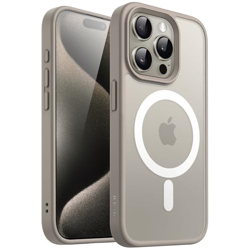 JETech Magnetic Case for iPhone 15 Pro 61Inch Compatible with MagSafe Translucent Matte Back Slim Shockproof Phone Cover Natural Titanium