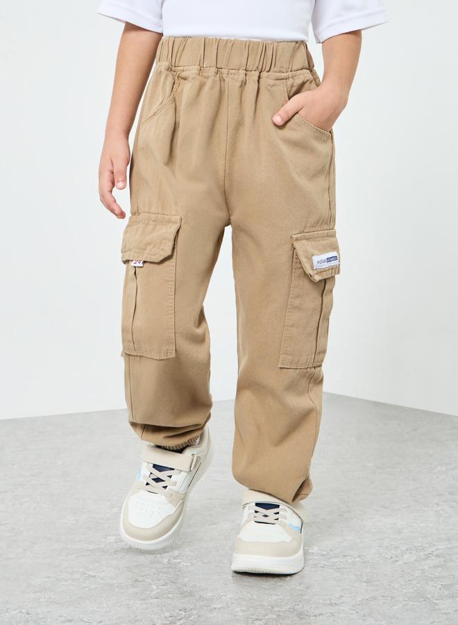 Kids Beige Cotton Cargo Joggers — 4-5 YRS