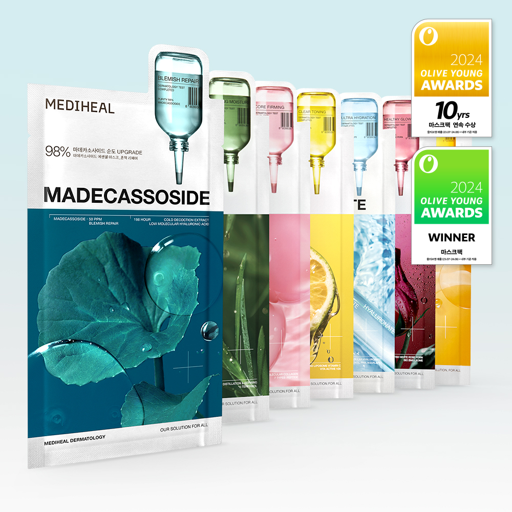 قناع ورقي MEDIHEAL Essential بعدد 1 قطعة (7 أنواع) — قناع ورقي Essential بشجرة الشاي للتهدئة والترطيب 1 قطعة