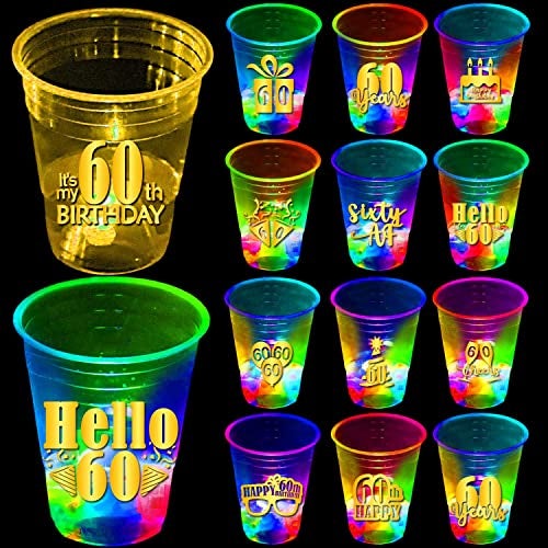 mishunyus 60th Birthday Party Cups 24 Pack Plastic Drinking Cups with Gold Foil Prints Table Decorations Centerpiece Supplies for 60 Year Old Anniversary 16 oz