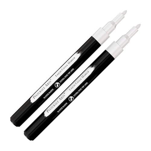 Pinturale Arts 2 Extra Fine Tip White Chalk Markers 1mm Tip For Windows Blackboard Dry Erase Board Chalkboards Glass Easy Erase White Chalk Pens Fine Tip