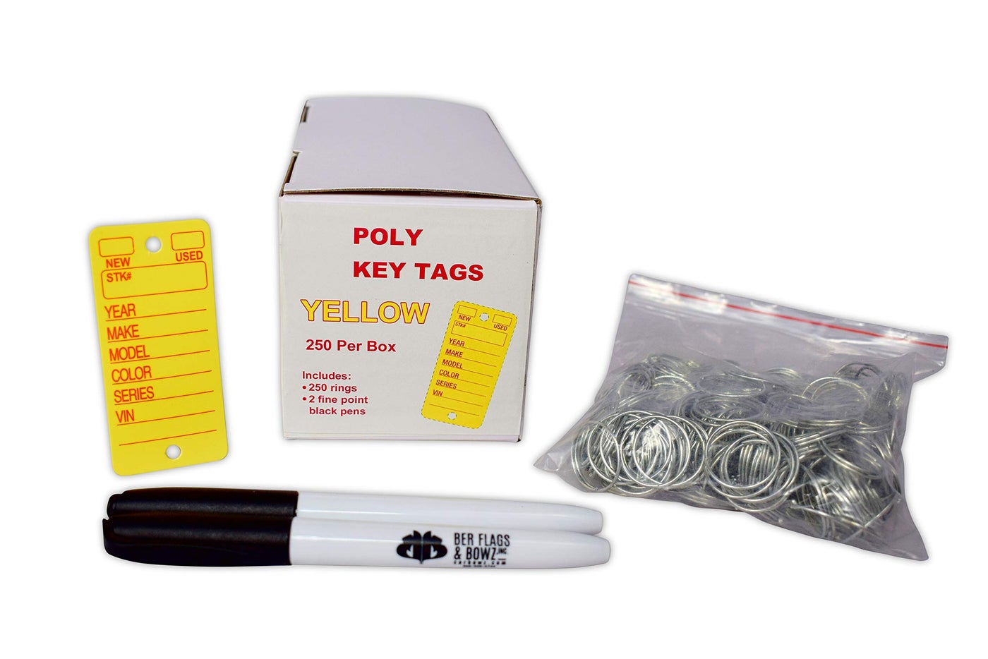 Poly Key Tag Yellow 250 per Box with Rings and Pens