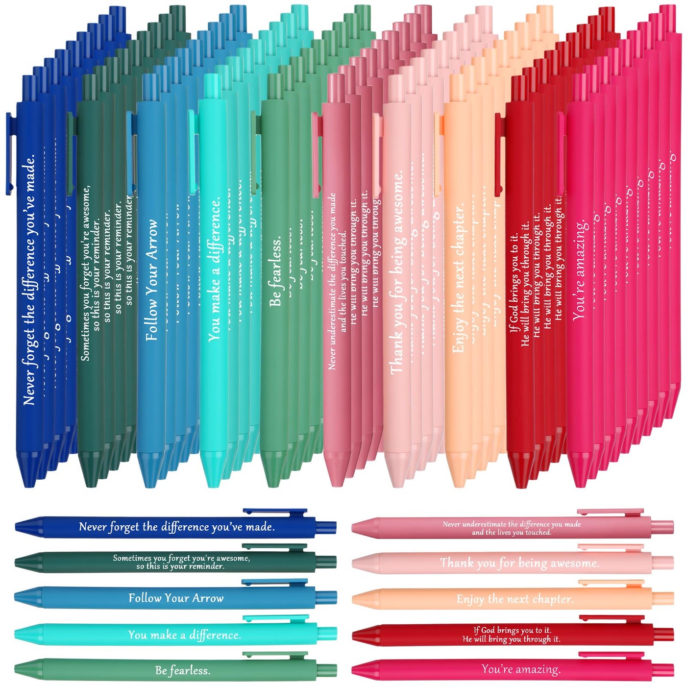 Teling 100 Pieces Motivational Pens Bulk Operation Inspirational Quotes Ballpoint Pens with Saying for School Gifts Black Ink Party FavorsBright ColorsClassic Style