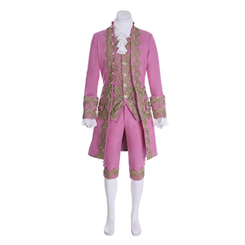 Victorian Costume Men's Rococo Costume Suit Prince Cosplay Costume for Halloween (S, Pink)